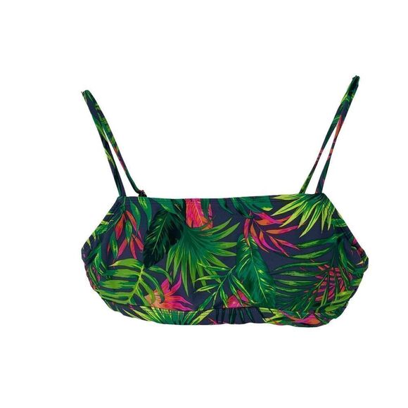 Tropical Bikini Top Green Leaf Print Hula Honey Size Large Aloha Swimwear Top - Picture 1 of 5